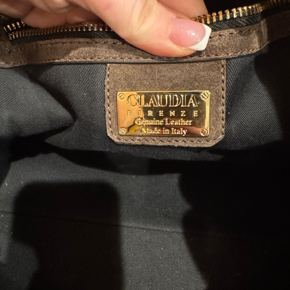 Brown Italian Suede Handbag with Gold Accents - Picture 4 of 4